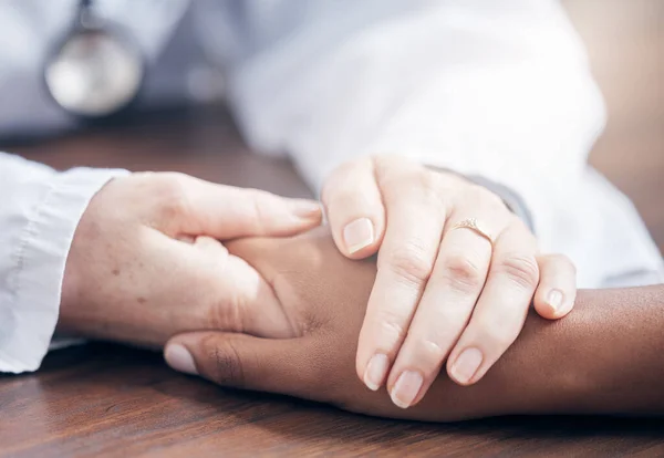 Closeup Shot Unrecognisable Doctor Holding Patients Hand Comfort — Stockfoto