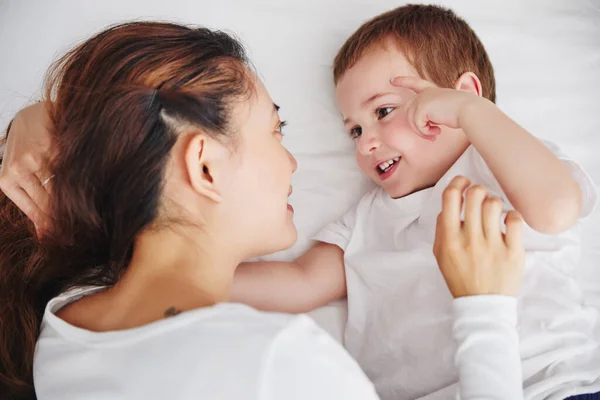 Shot Young Mother Son Spending Time Together Home — Photo