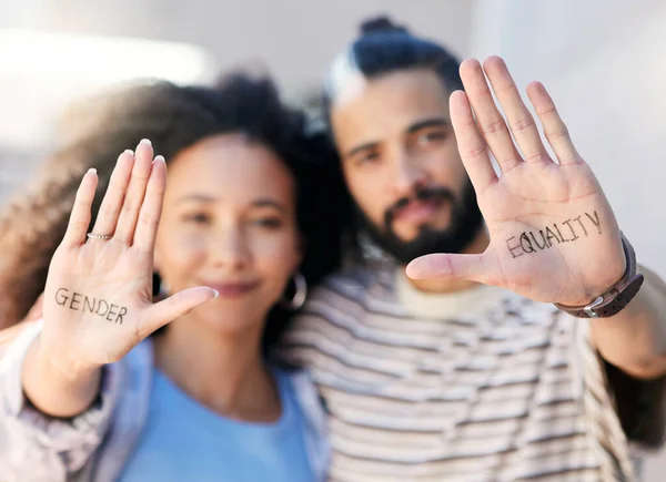 Cropped Portrait Affectionate Young Couple Protesting City — Stock Photo, Image