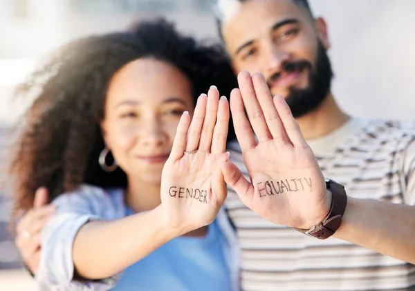 Cropped Portrait Affectionate Young Couple Protesting City — Stock Photo, Image