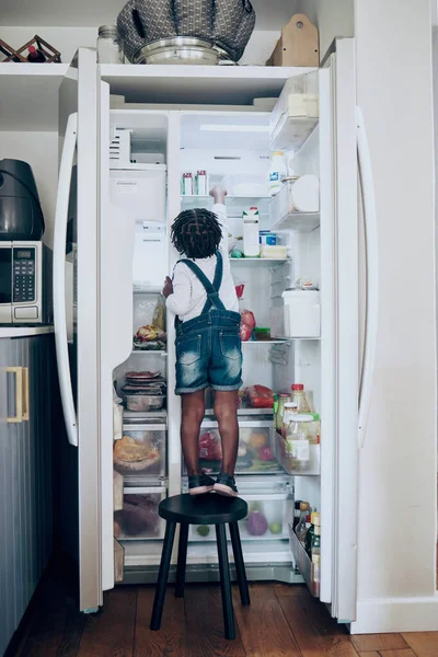 Shot Toddler Taking Food Fridge Home — Fotografia de Stock