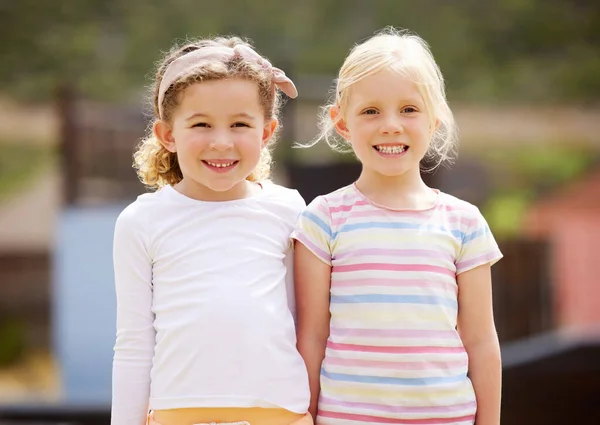 Shot Two Little Girls Standing Together —  Fotos de Stock