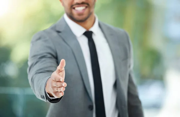 Cropped Shot Unrecognizable Businessman Reaching Out Handshake While Standing His — Photo