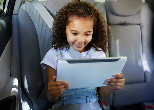 Cropped Shot Adorable Little Girl Using Her Tablet While Sitting — Stock Photo, Image
