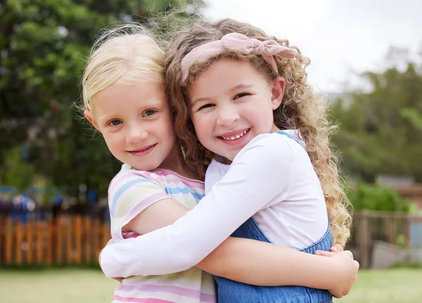 Shot Two Little Girls Standing Together — Foto Stock