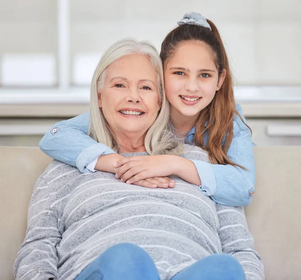 Shot Mature Woman Bonding Her Grandchild Sofa Home — Stock fotografie