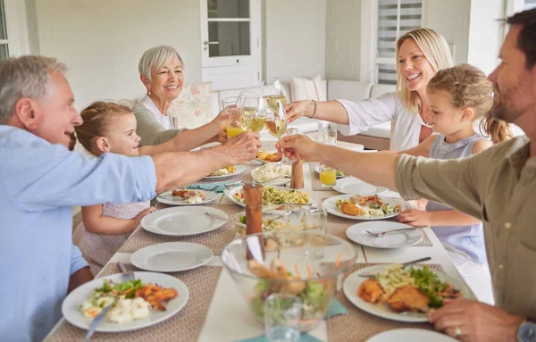 Shot Family Toasting Sunday Lunch — Stockfoto