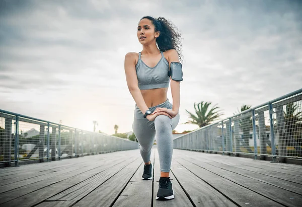 Full Length Shot Attractive Young Female Athlete Warming Her Morning — Fotografia de Stock