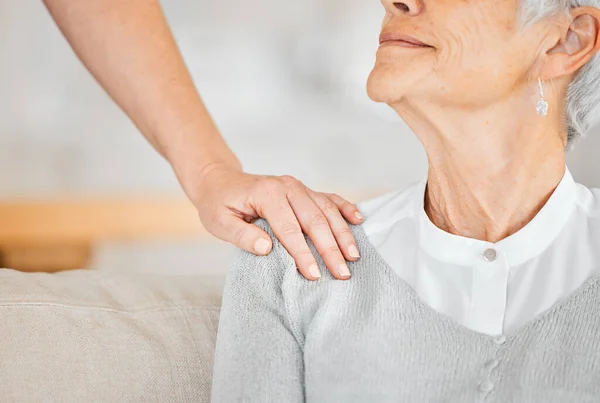 Closeup Shot Unrecognisable Nurse Comforting Senior Woman Home — Stockfoto