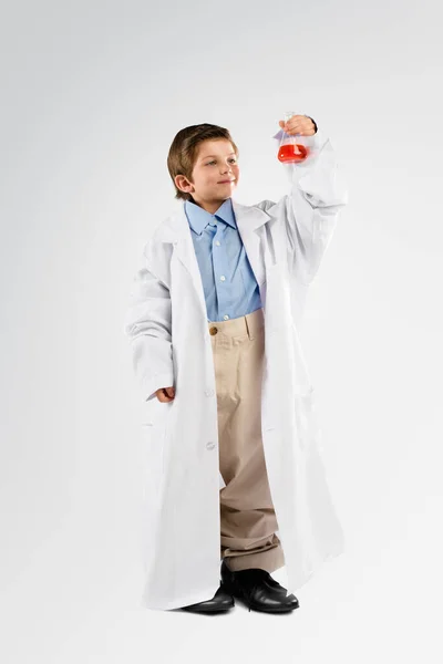 Studio Shot Adorable Little Boy Dressing Scientist — Stockfoto