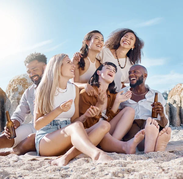 Shot Group Friends Enjoying Time Together Beach — Photo