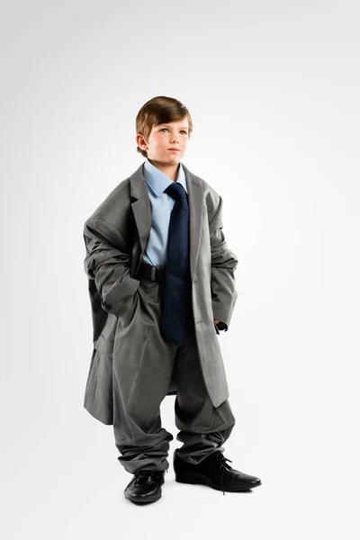 Studio Shot Adorable Little Boy Dressing Businessman — Foto Stock