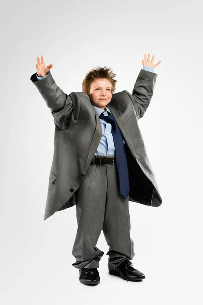 Studio Shot Adorable Little Boy Dressing Businessman — Stock Photo, Image
