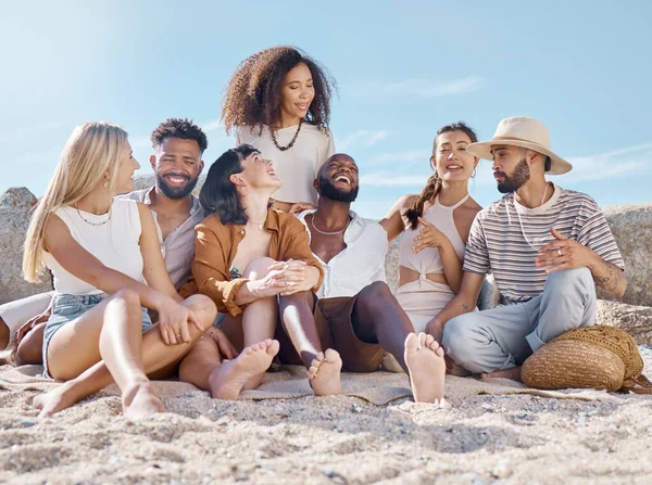 Shot Group Friends Enjoying Time Together Beach — Photo