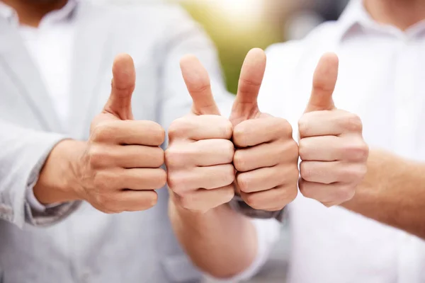 Shot Two Unrecognizable Businesspeople Showing Thumbs —  Fotos de Stock