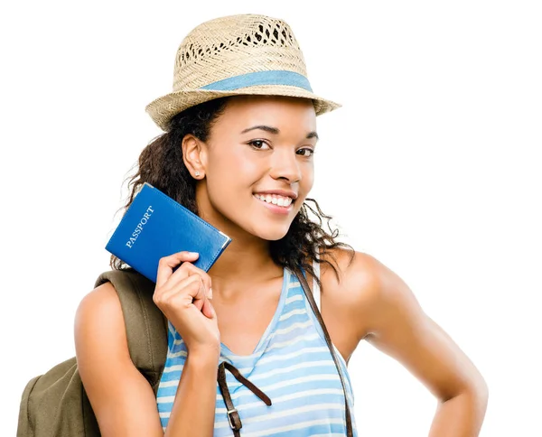 Fotografía Una Joven Portadora Pasaporte Lista Para Viajar Estudio — Foto de Stock