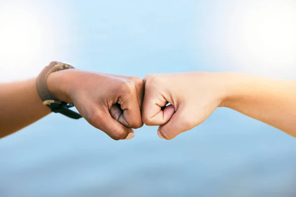 Female Friends Feeling Supported United Touching Fists Knuckles Feeling Motivated — Foto Stock