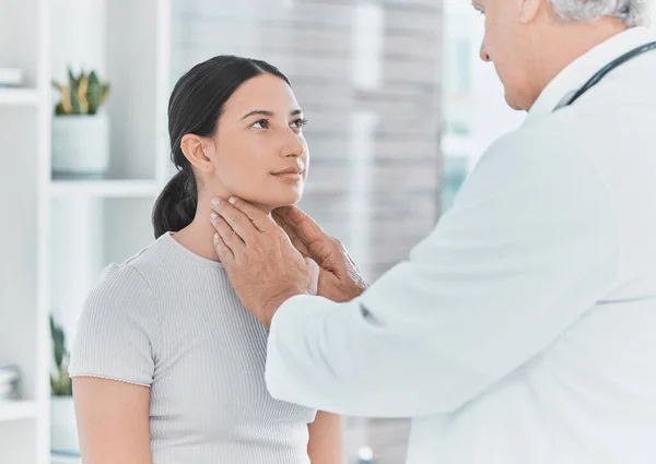 Shot Doctor Checking Patients Glands Swelling —  Fotos de Stock