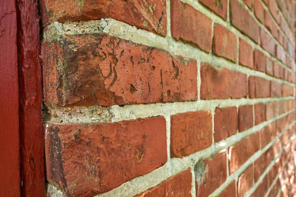 Closeup Weathered Facebrick Wall Copy Space Exterior Home House City — Fotografia de Stock