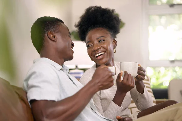Shot Young Couple Drinking Coffee Together Home — Photo