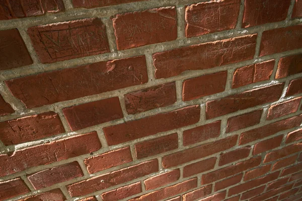 Closeup Wall Red Brick Still Life Hard Solid Building Material — Stockfoto