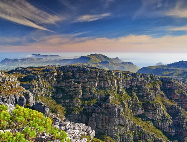 Copy Space Scenic Landscape Peak Table Mountain Cape Town Cloudy — Stock Fotó