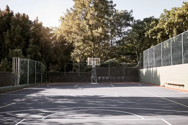 Empty Still Life Basketball Court Sunny Day White Marking Hoop — Stock Photo, Image