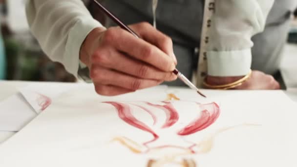 Video Footage Female Designer Painting Sketch Her Next Dress — Vídeos de Stock