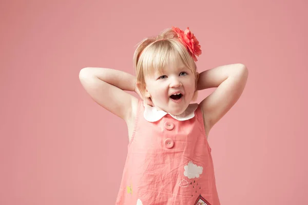 Shot Cute Little Girl Studio Background — Stok Foto