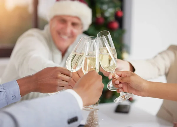 Shot Group Unrecognizable Businesspeople Drinking Champagne Work — Stock Photo, Image