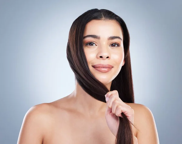 Portrait Beautiful Mixed Race Woman Clean Skin Healthy Brown Hair — Foto Stock