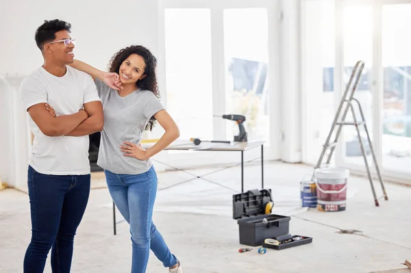 Shot Young Couple Standing Together Room Renovations — Stockfoto