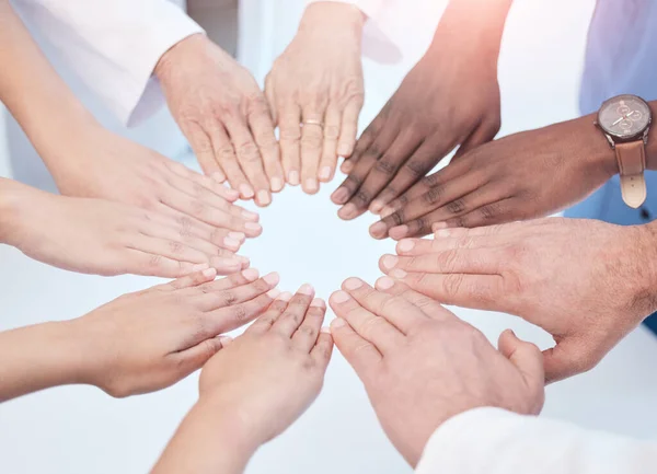 Shot Group Unrecognizable Doctors Putting Hands Together Work —  Fotos de Stock