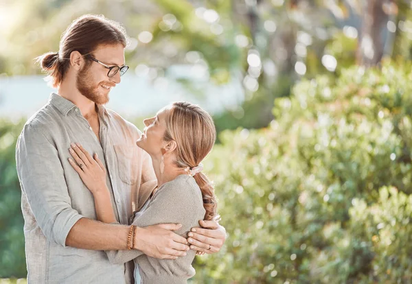Shot Young Couple Spending Time Together Garden Home —  Fotos de Stock