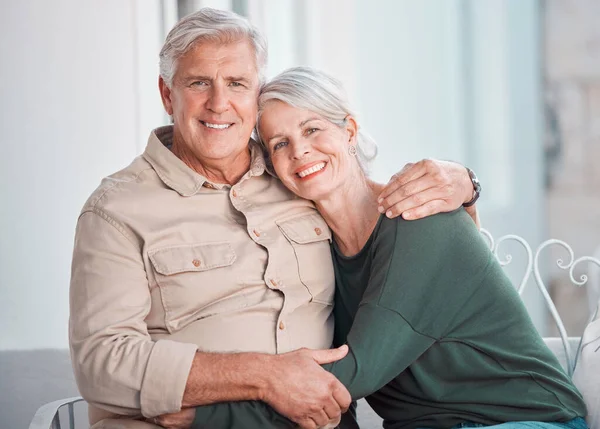 Happy Senior Caucasian Couple Bonding Home Mature Husband Wife Hugging — Photo
