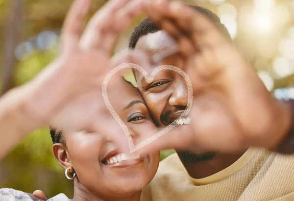 Shot Affectionate Couple Forming Heart Shape Hands While Standing — ストック写真