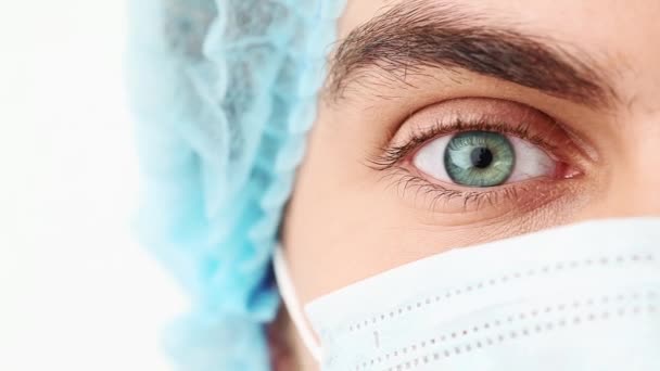 Doctor Portrait Eye Opening Eye Surgery Patient Looking — Video Stock