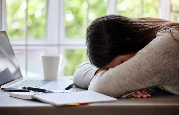 Shot Young Businesswoman Sleeping While Working Home — Foto Stock