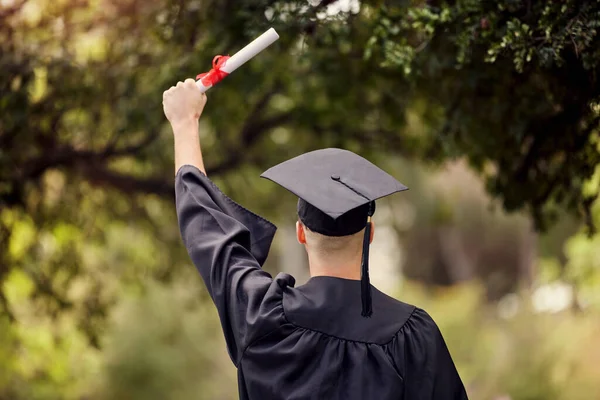 Rearview Shot Young Man Cheering Graduation Day — Foto Stock