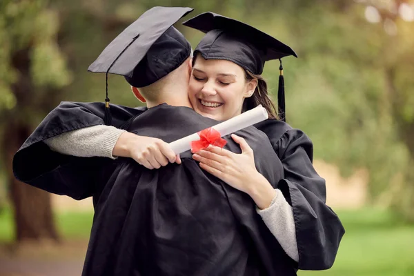 Shot Young Woman Hugging Her Friend Graduation Day — Foto Stock