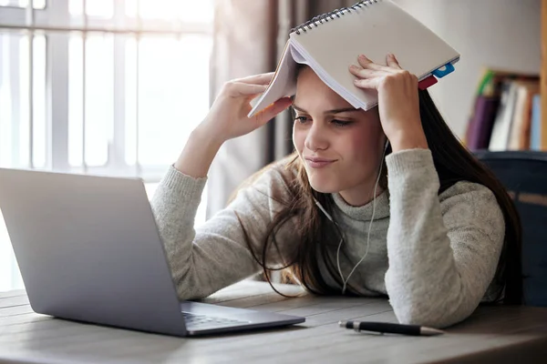 Shot Young Businesswoman Looking Stressed Out While Working Home — Stock Photo, Image