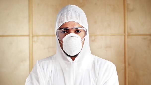 Video Footage Young Man Wearing Protective Clothes Mask — Video Stock