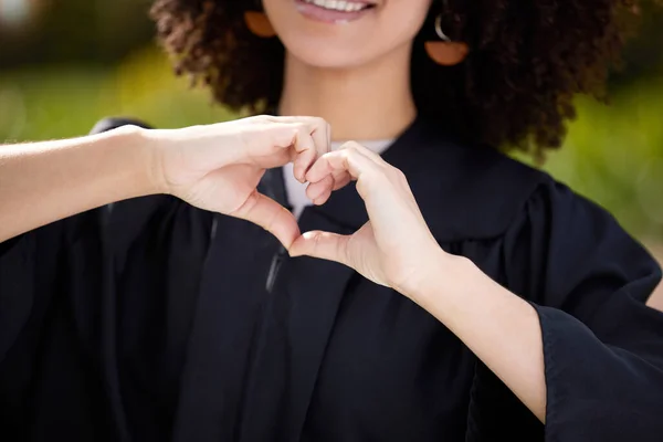 Closeup Shot Unrecognisable Woman Making Heart Shape Her Hands Graduation — Stok fotoğraf