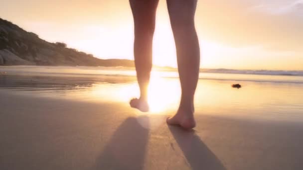 Βίντεο Μια Γυναίκα Κάνει Μια Βόλτα Στην Παραλία — Αρχείο Βίντεο