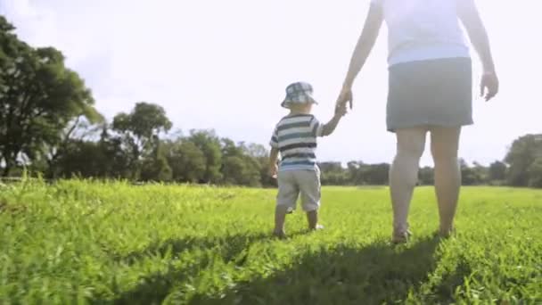 Video Footage Woman Walking Hand Hand Her Son — Stok video