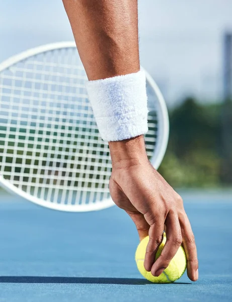 Cropped Shot Unrecognisable Man Picking Tennis Ball Practice —  Fotos de Stock