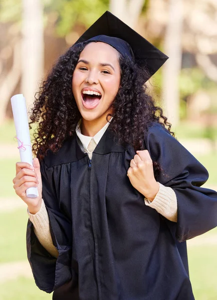 Portrait Young Woman Cheering Graduation Day — Photo