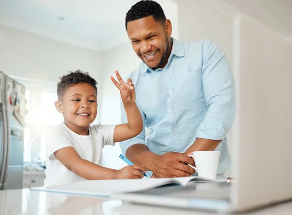 Shot Father Son Doing Homework Together Home — Stock Photo, Image