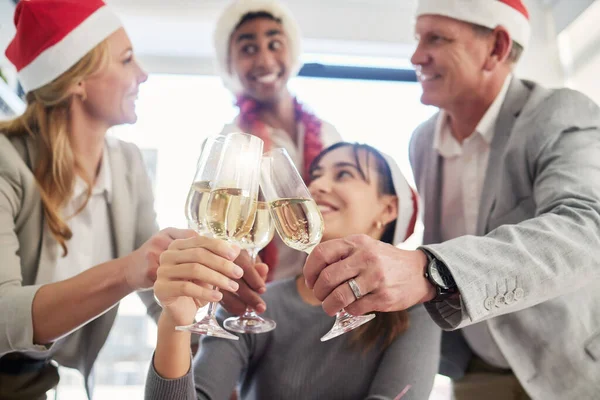Shot Group Business Colleagues Having Celebratory Drink Office — Foto de Stock