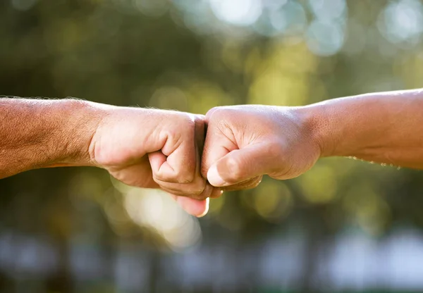 Shot Two Unrecognisable Men Bumping Fists Outdoors — Stock Photo, Image